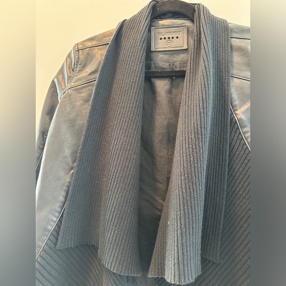 Blank NYC Black Leather Jacket Ribbed Drape Front Moto Lightweight | Size XS - Picture 8 of 16